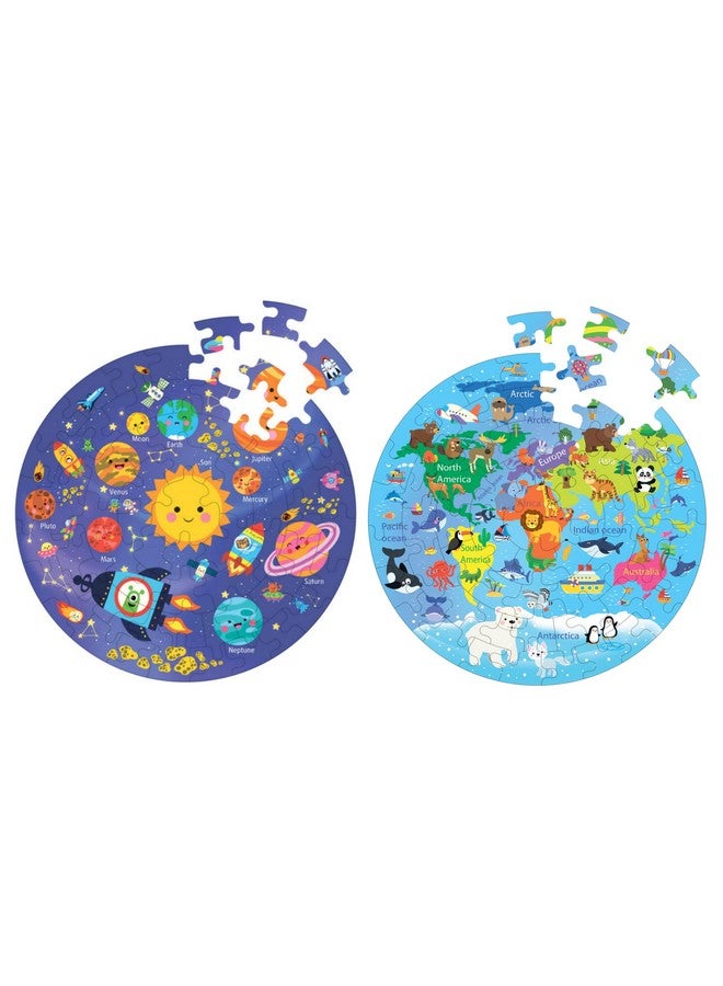 Fiddlys Fiddly's Creative Wooden Jigsaw Puzzle for Children 66 Pcs Pack of 2 (World Map & Solar System) - Image 3
