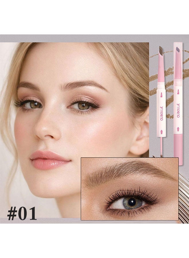 OLIBOLLA Dual Ended Eyebrow Pencil,Dual-Sided Natural Soft Textured Eyebrow Pencil, for Daily Look Eyebrow Makeup,Brow Brush,Fine Tip 01# - Image 2