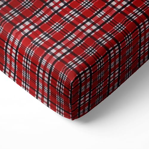 Bacati - Boys Red Plaids/Stripes Crib Sheet - Image 1