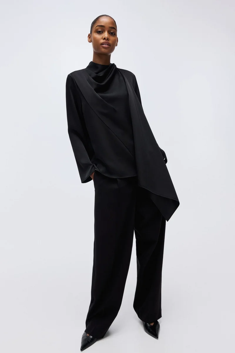 H&M Shawl-detail satin blouse