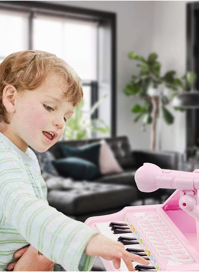 GROIC - 24 Key Toddler Piano Keyboard Girls Music Piano Toys - Girls Toys 1st Birthday Gift with Microphone Multifunctional Musical Electronic Pink Piano for Baby Girls Toys - Image 1
