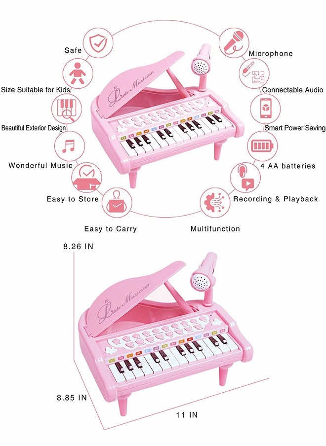 GROIC - 24 Key Toddler Piano Keyboard Girls Music Piano Toys - Girls Toys 1st Birthday Gift with Microphone Multifunctional Musical Electronic Pink Piano for Baby Girls Toys - Image 1