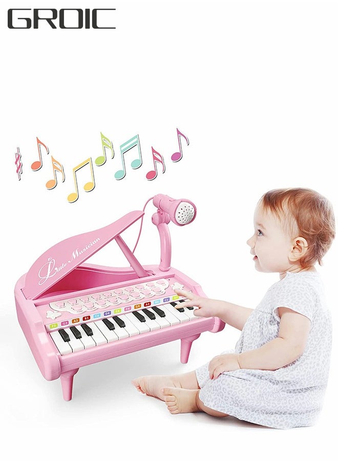 GROIC - 24 Key Toddler Piano Keyboard Girls Music Piano Toys - Girls Toys 1st Birthday Gift with Microphone Multifunctional Musical Electronic Pink Piano for Baby Girls Toys - Image 1
