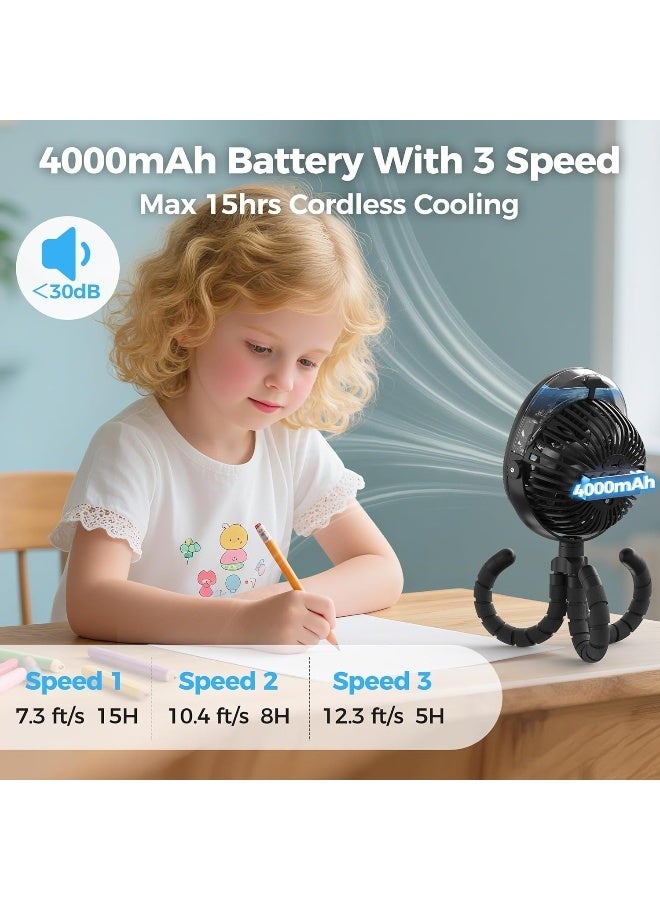 COMLIFE 2025 Upgarded 4000mAh Misting Baby Stroller Fan, Rechargeable Battery Operated,Max 15Hrs Cooling,50ml Portable Water Sprayer Misting Fan with Flexible Tripod Clip on Car Seat Crib Treadmill Bunk Bed - Image 3