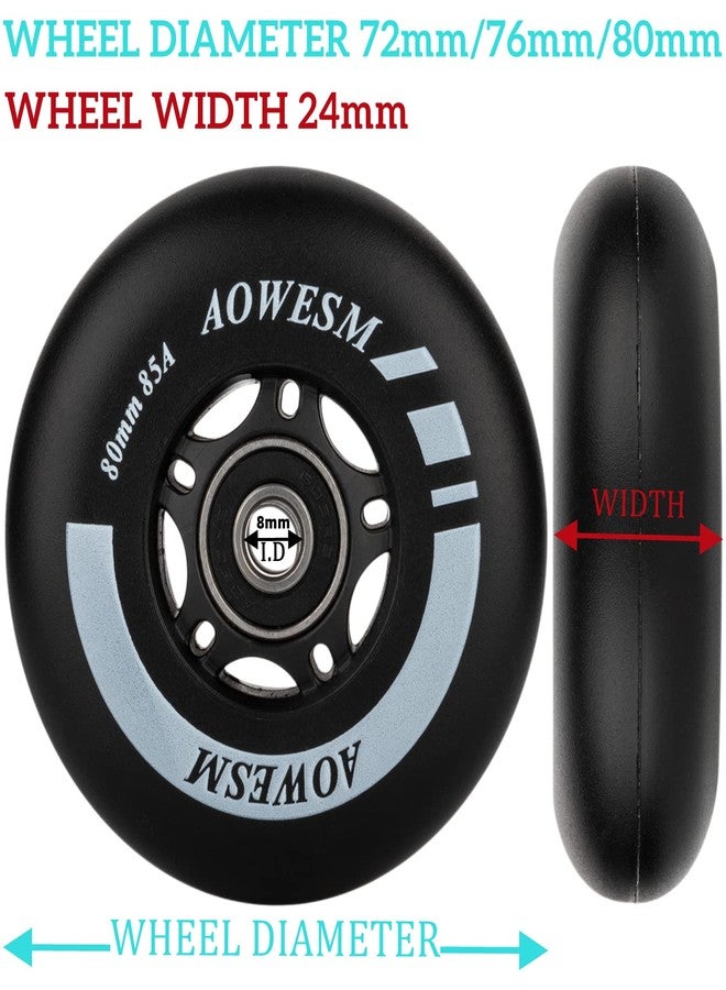 AOWESM Inline Skate Wheels 80mm 76mm 72mm 85a Outdoor Indoor Black Blue Red Roller Hockey Blades Replacement Wheels w/Bearings ABEC-9 and Floating Spacers (4-Pack) (Black, 76mm) - Image 2