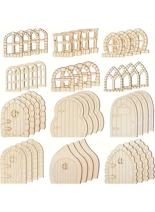 12 Pcs Miniature Fairy Door DIY Kit Wooden Garden Craft With Mini Windows For Wall Home Party Decorations Whimsical Fairy Tale Design Perfect For Indoor Outdoor Use - Image 1