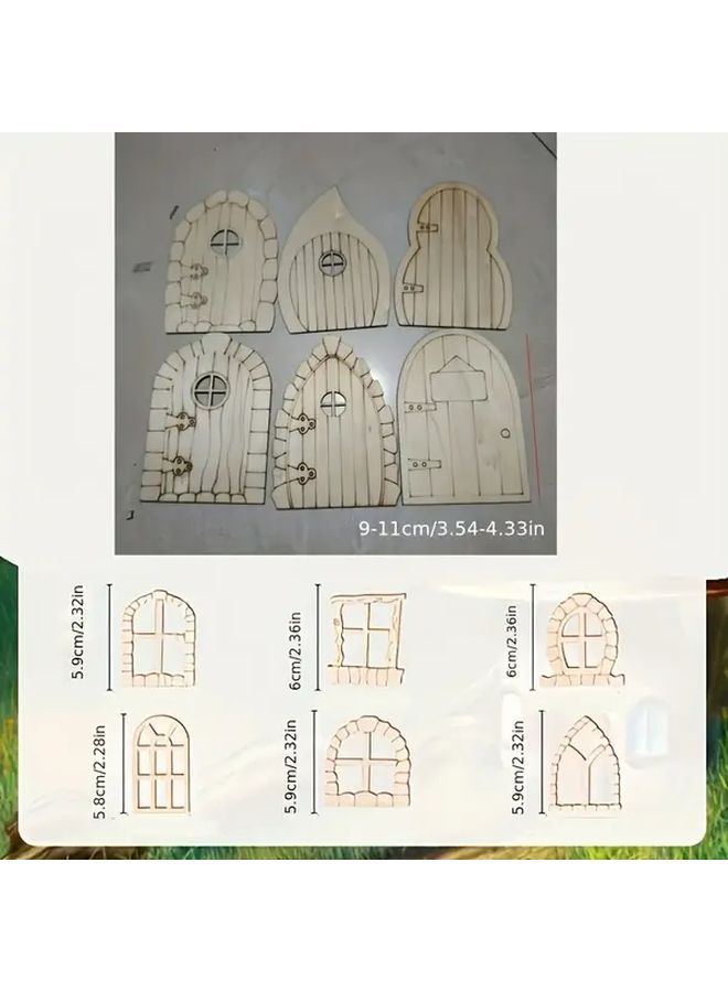 12 Pcs Miniature Fairy Door DIY Kit Wooden Garden Craft With Mini Windows For Wall Home Party Decorations Whimsical Fairy Tale Design Perfect For Indoor Outdoor Use - Image 2