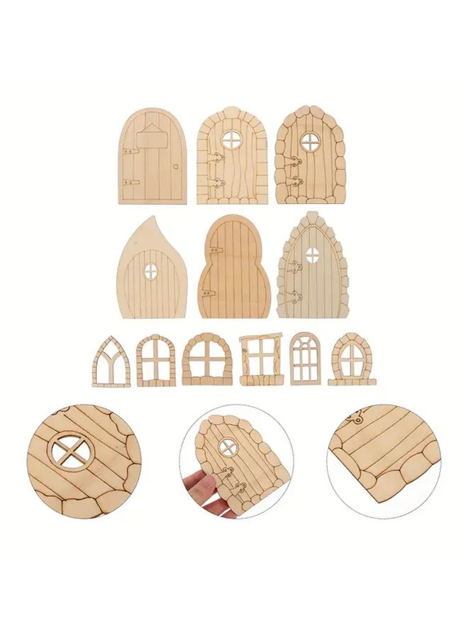 12 Pcs Miniature Fairy Door DIY Kit Wooden Garden Craft With Mini Windows For Wall Home Party Decorations Whimsical Fairy Tale Design Perfect For Indoor Outdoor Use - Image 3