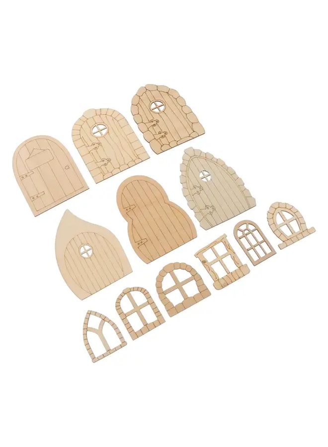 12 Pcs Miniature Fairy Door DIY Kit Wooden Garden Craft With Mini Windows For Wall Home Party Decorations Whimsical Fairy Tale Design Perfect For Indoor Outdoor Use - Image 5