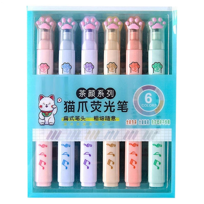 Cute Cat Paw Quick Dry Highlighter Pens Portable Color Pole For School Note Taking - Image 2