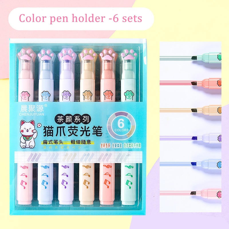 Cute Cat Paw Quick Dry Highlighter Pens Portable Color Pole For School Note Taking - Image 5