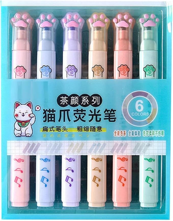 Cute Cat Paw Quick Dry Highlighter Pens Portable Color Pole For School Note Taking - Image 1