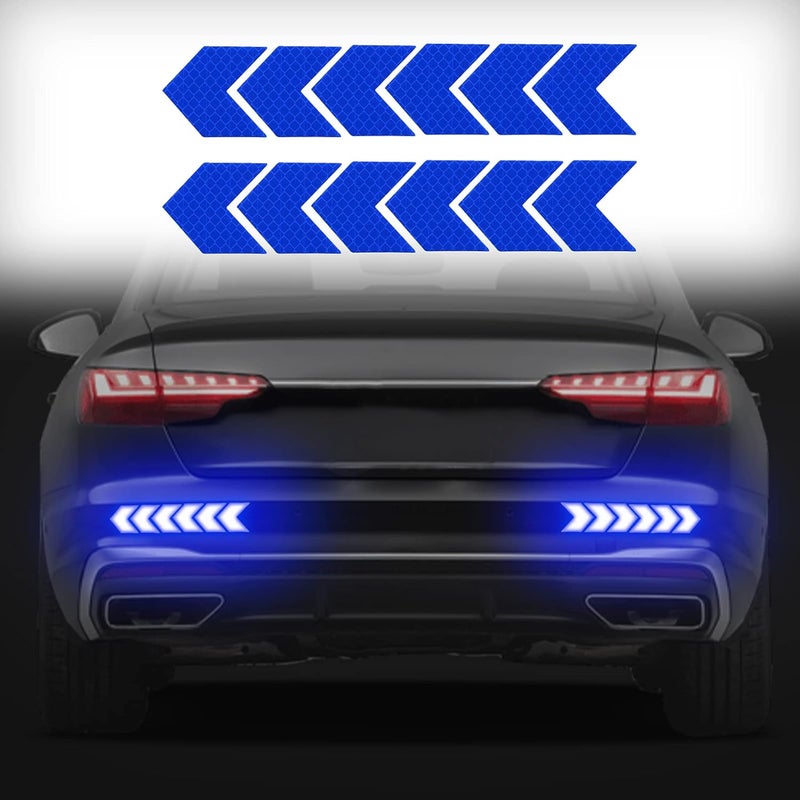 Buylogy® (Blue) 12 pcs Reflective Safety Warning Stripe Stickers Arrow Decals Car Trunk Rear Bumper Guard Body Stickers - Image 1