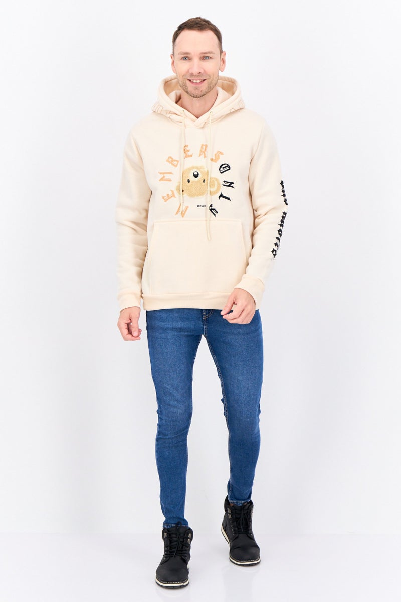 MEMBERS ONLY Men Hooded Embroidered Long Sleeves Sweatshirt, Beige - Image 4