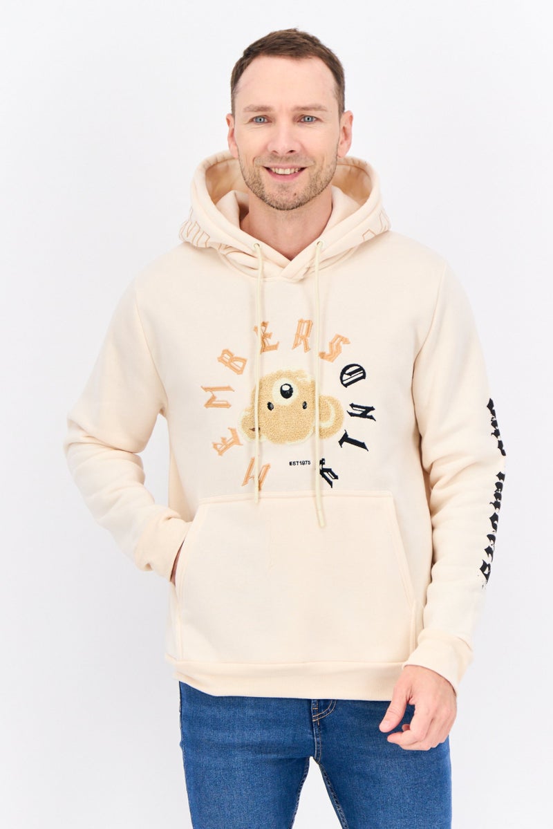 MEMBERS ONLY Men Hooded Embroidered Long Sleeves Sweatshirt, Beige - Image 1