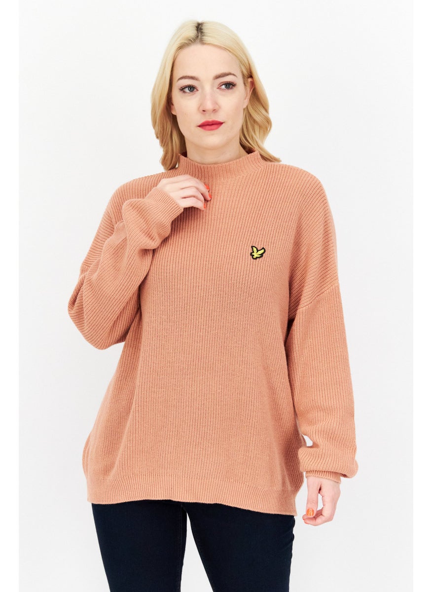 Lyle & Scott Women Mock Neck Long Sleeve Printed Knitted Sweaters, Brown  - Image 1