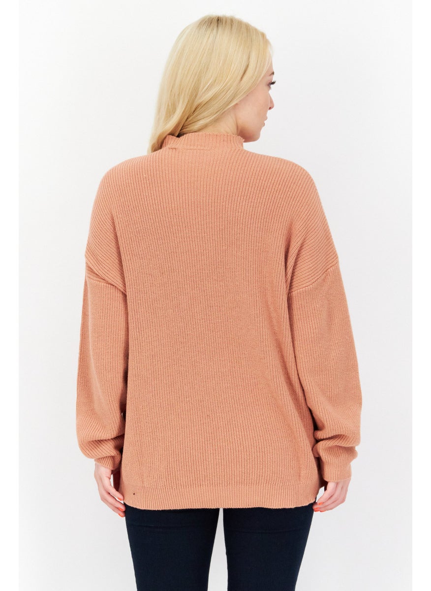 Lyle & Scott Women Mock Neck Long Sleeve Printed Knitted Sweaters, Brown  - Image 3