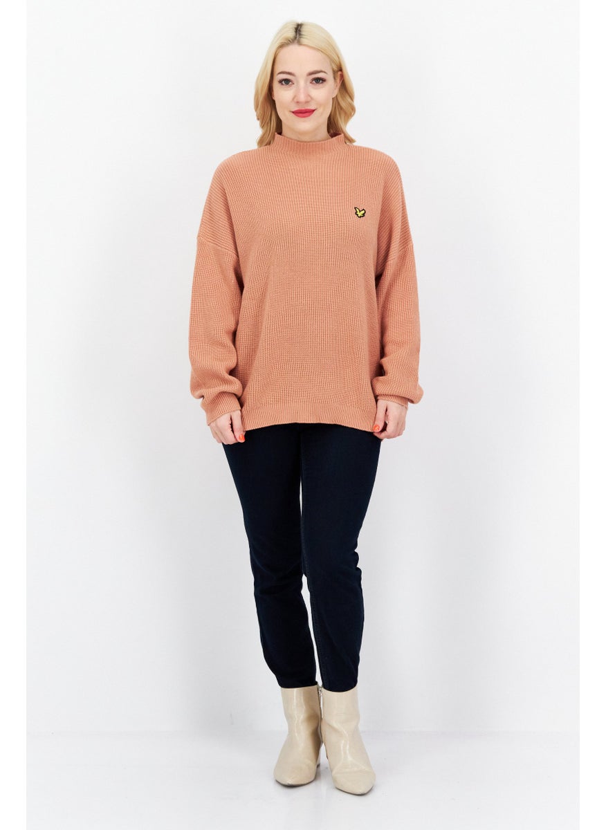 Lyle & Scott Women Mock Neck Long Sleeve Printed Knitted Sweaters, Brown  - Image 2