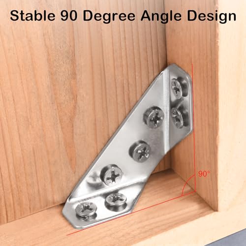 PlusRoc 24-Pack Universal Stainless Steel Furniture Corner Connectors with Screws - Heavy Duty Triangular Support Brackets for Wood Furniture, Drawers, Cabinets, Tables, and Chairs - Image 3