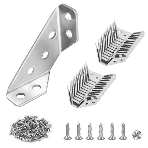 PlusRoc 24-Pack Universal Stainless Steel Furniture Corner Connectors with Screws - Heavy Duty Triangular Support Brackets for Wood Furniture, Drawers, Cabinets, Tables, and Chairs - Image 1