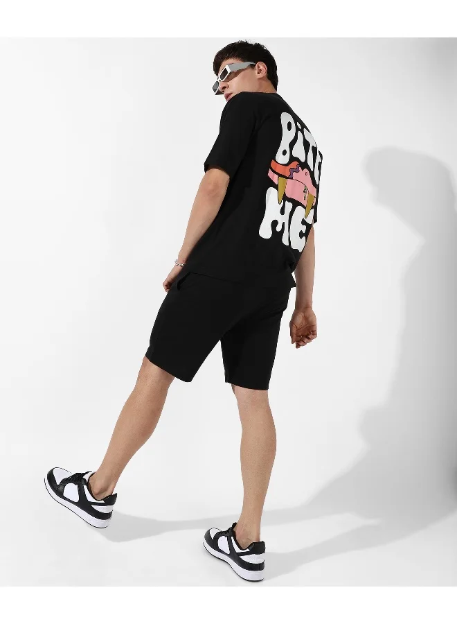 CAHOOT  Men's Black Relaxed Co-Ord Set With Graphic Print For Casual Wear | Cotton Poly Lycra Fabric | Clothing Set Crafted With Comfort Fit & High Performance For Everyday Wear for Men | Best Price UAE