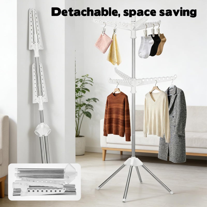 WAKCCIL 2-Layer Rotatable & Foldable Clothes Drying Rack 75" Stainless Steel Laundry Drying Tree with 6 Rotatable Arms, 4-Leg Free-Standing Hanger Stand for Indoor, Balcony, and Laundry Room - Image 4