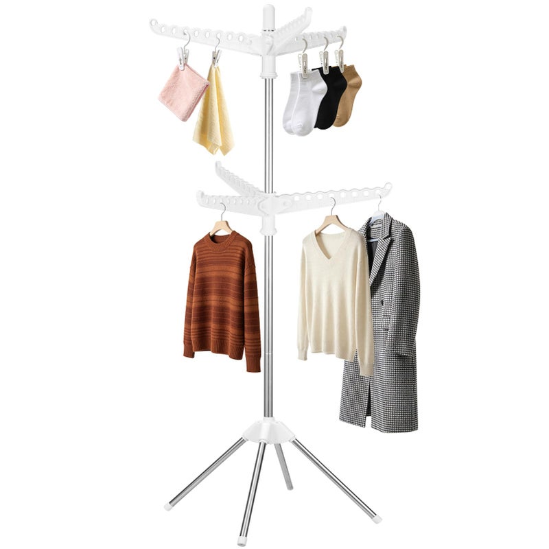 WAKCCIL 2-Layer Rotatable & Foldable Clothes Drying Rack 75" Stainless Steel Laundry Drying Tree with 6 Rotatable Arms, 4-Leg Free-Standing Hanger Stand for Indoor, Balcony, and Laundry Room - Image 1