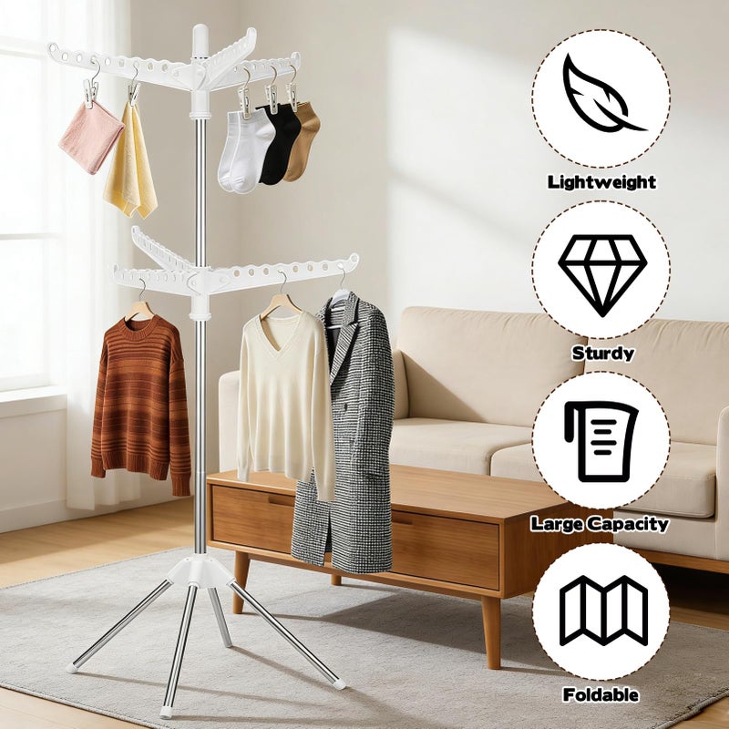 WAKCCIL 2-Layer Rotatable & Foldable Clothes Drying Rack 75" Stainless Steel Laundry Drying Tree with 6 Rotatable Arms, 4-Leg Free-Standing Hanger Stand for Indoor, Balcony, and Laundry Room - Image 5