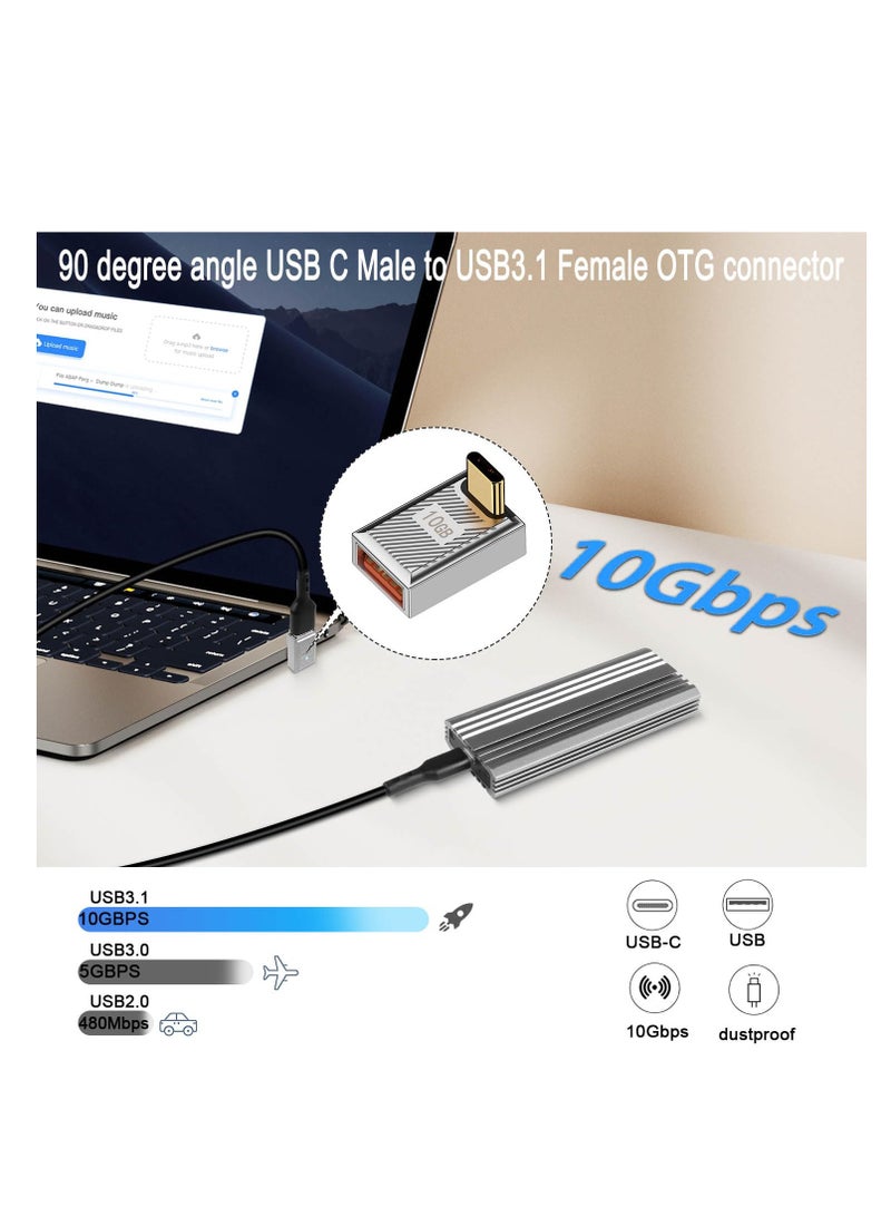 120W USB C to USB3.1 OTG Adapter, 2 Pack Right Angle Connector, 10Gbps Data Transfer, 24V5A Charging, Compatible with Phones and Tablets, Sleek Silver Design - Image 4