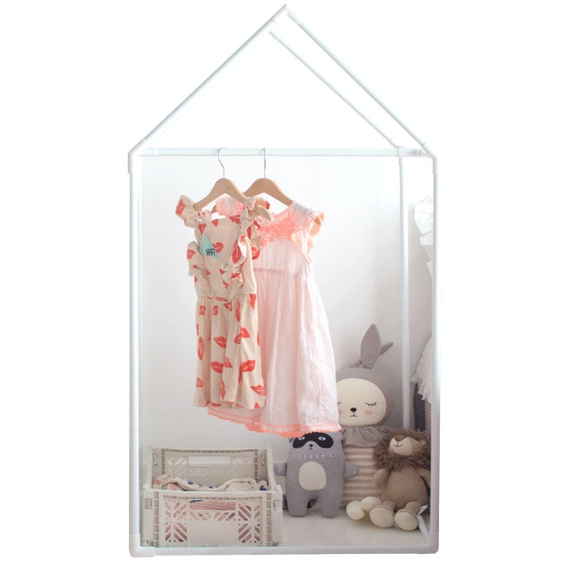 Petite Maison PETITE MAISON Kids Closet  Dress up Clothing Garmet Rack Hanging Costume Organizer with Cute House Frame Handmade Premium Quality 25 x 17 x 47 Aluminium SuperLight Medium White 