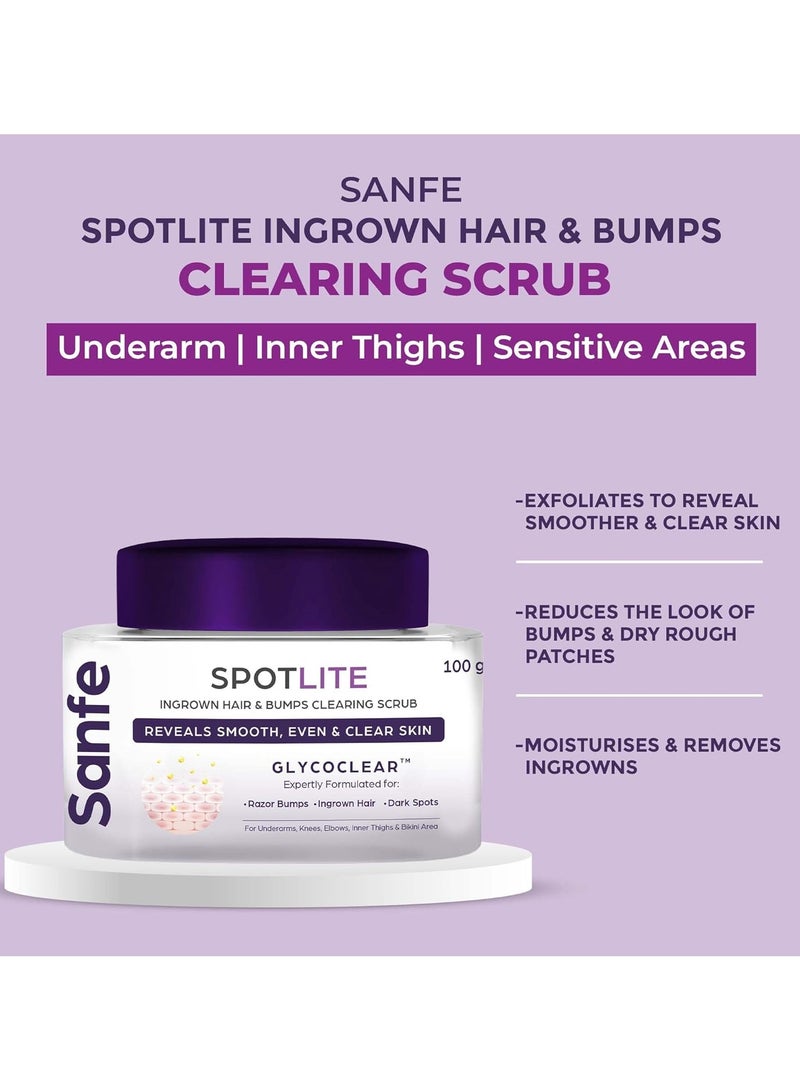 Sanfe Spotlite Ingrown Hair Bumps Scrub Dark Underarms Inner Thighs Sensitive Areas Glycoclear 10% Glycolic Acid Walnut Beads Depigmentation 100gm - Image 3