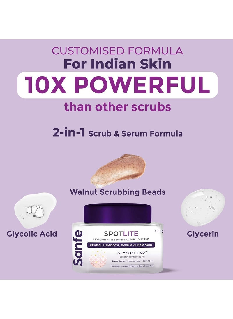 Sanfe Spotlite Ingrown Hair Bumps Scrub Dark Underarms Inner Thighs Sensitive Areas Glycoclear 10% Glycolic Acid Walnut Beads Depigmentation 100gm - Image 4