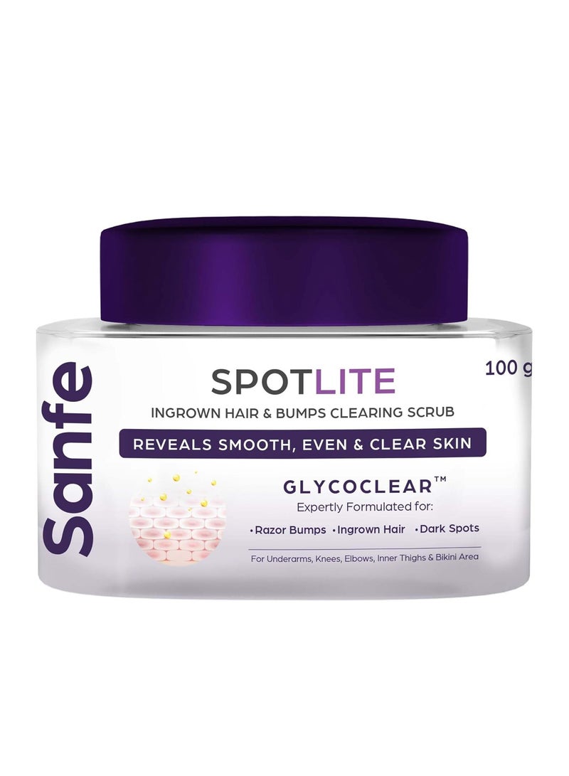 Sanfe Spotlite Ingrown Hair Bumps Scrub Dark Underarms Inner Thighs Sensitive Areas Glycoclear 10% Glycolic Acid Walnut Beads Depigmentation 100gm - Image 1