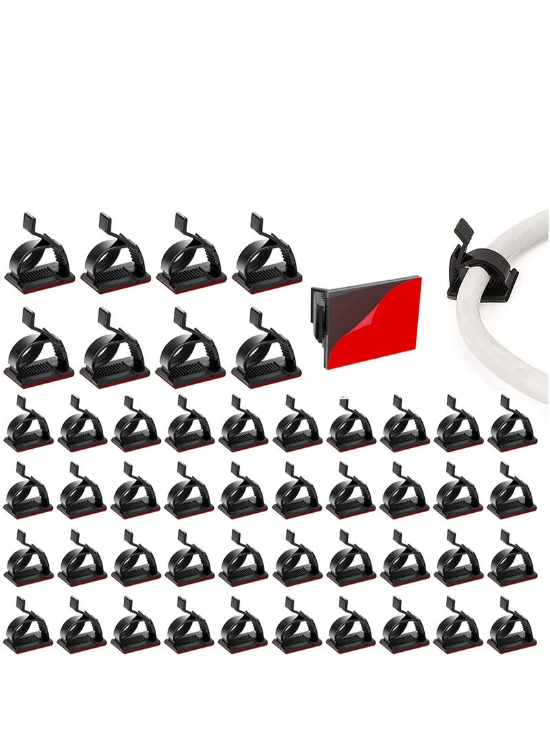 SYOSI Adjustable Cable Management Clips, 50Pcs Adhesive Cable Organizers Sticky Wire Clips Cord Holder, TV PC Ethernet Cable Under Desk Wall Home Office - Image 1
