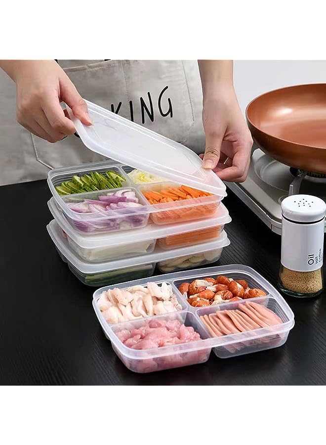 AMERTEER مجموعة حاويات تحضير الوجبات مع أغطية، 4 قطع من حاويات تخزين الطعام مع 4 أقسام، صناديق تنظيم الثلاجة، منظم بلاستيكي للفريزر للحوم والخضروات والفواكه - Image 1