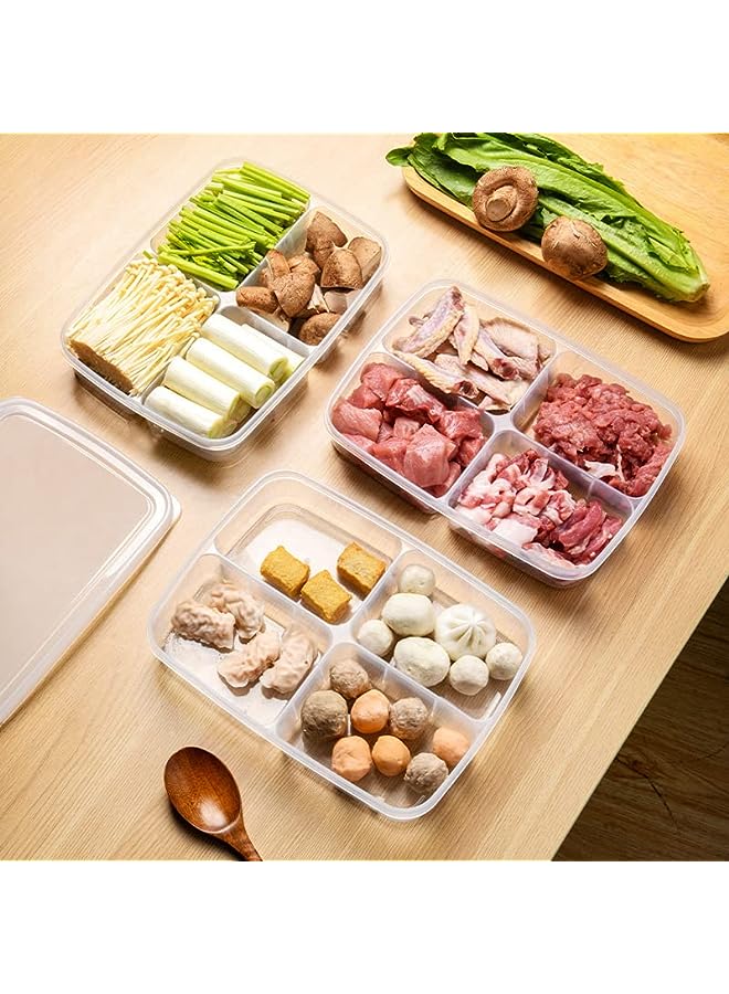 AMERTEER مجموعة حاويات تحضير الوجبات مع أغطية، 4 قطع من حاويات تخزين الطعام مع 4 أقسام، صناديق تنظيم الثلاجة، منظم بلاستيكي للفريزر للحوم والخضروات والفواكه - Image 2