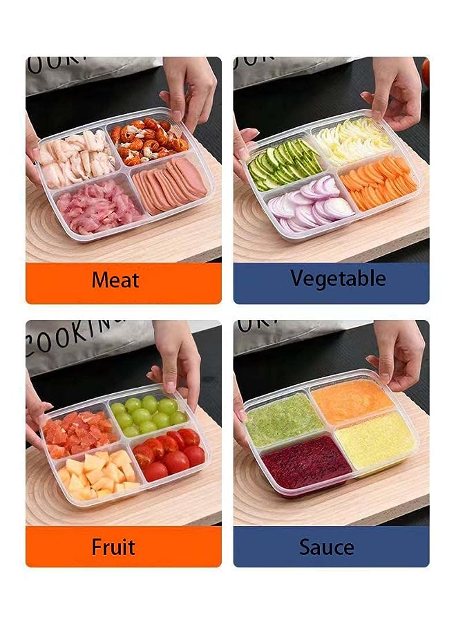 AMERTEER مجموعة حاويات تحضير الوجبات مع أغطية، 4 قطع من حاويات تخزين الطعام مع 4 أقسام، صناديق تنظيم الثلاجة، منظم بلاستيكي للفريزر للحوم والخضروات والفواكه - Image 5