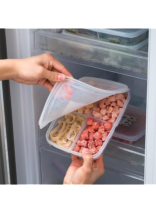 AMERTEER مجموعة حاويات تحضير الوجبات مع أغطية، 4 قطع من حاويات تخزين الطعام مع 4 أقسام، صناديق تنظيم الثلاجة، منظم بلاستيكي للفريزر للحوم والخضروات والفواكه - Image 3