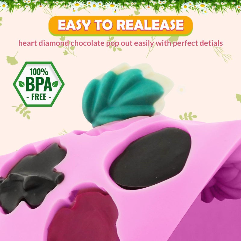 HKNMTT Flower Candy Molds Silicone, Small 9 Shapes Bite Size Chocolate Gummy Jello Gelatin Spring Cute Bow Rose Leaf Dessert Wax Melt Ice Cube Moulds Food Grade Treats Making Oven Safe Kids DIY Set - Image 4