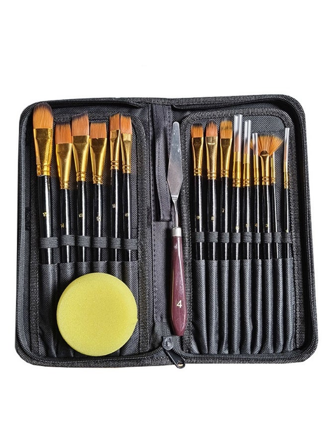 طقم فرش طلاء متعدد الأغراض مكون من 16 قطعة مجموعة فرش طلاء فنية مع حقيبة تخزين