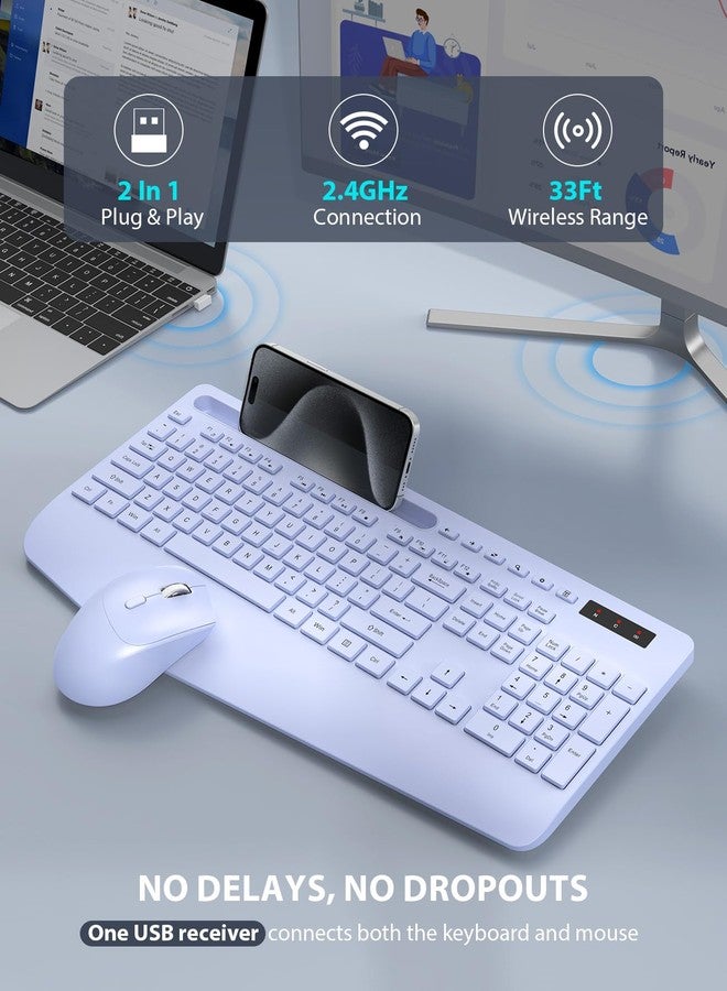 Trueque Wireless Keyboard and Mouse Combo - Full-Sized Ergonomic Keyboard with Wrist Rest, Phone Holder, Sleep Mode, Silent 2.4GHz Cordless Keyboard Mouse Combo for Laptop, Computer, PC, Mac, Windows -Trueque - Image 4