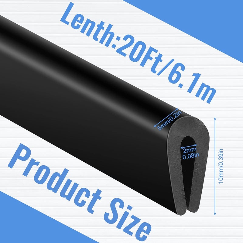 Tondiamo Rubber U Channel Edge Trim Door Edge Seal Strip Rubber Edge Trim Fits Edge up to 116 Inch 16mm U Shape Weather Stripping20 FeetBlack - Image 2