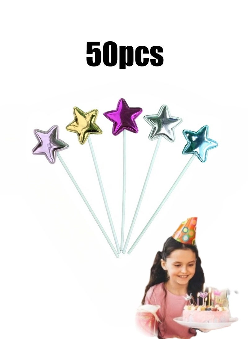 50 قطعة من زينة كب كيك على شكل نجمة، زينة كيك وحلوى كيك، زينة كب كيك، إكسسوارات للعطلات والحفلات، متعددة الألوان للأطفال وحفلات استقبال المولود الجديد وحفلات أعياد الميلاد (نجمة) - Image 1
