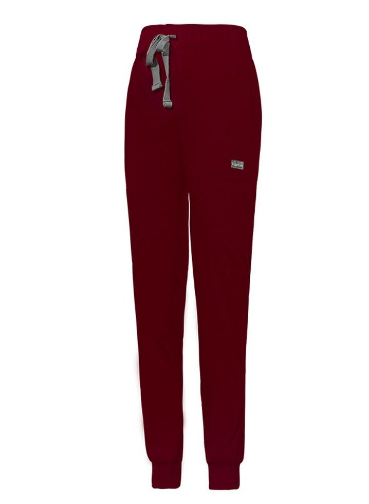 Loquat Medical Uniform Scrubs Pants Unisex Elastic Waist Jogger Pants Workwear Wine Red 