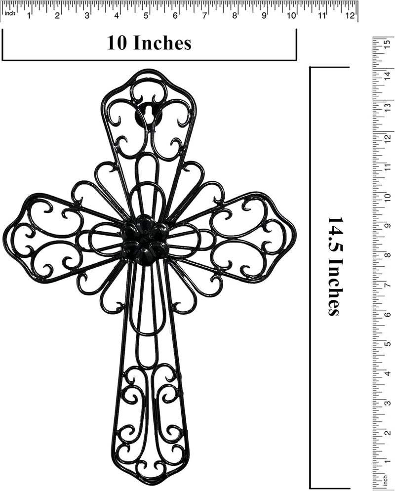 RELY+ + Black Wall Cross 14X10 Inch Living Room Décor Outdoor Crucifix Wall Décor Metal Wall Art Decorative Hanging Iron Wrought Wall Décor Crosses for Rustic Indoor Home Valentine's Day Decorations - Image 3