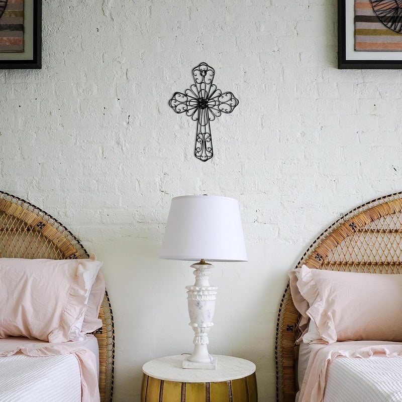 RELY+ + Black Wall Cross 14X10 Inch Living Room Décor Outdoor Crucifix Wall Décor Metal Wall Art Decorative Hanging Iron Wrought Wall Décor Crosses for Rustic Indoor Home Valentine's Day Decorations - Image 5