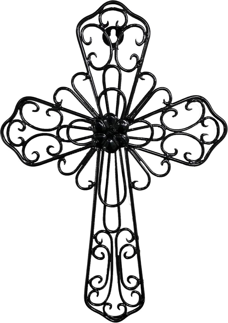 RELY+ + Black Wall Cross 14X10 Inch Living Room Décor Outdoor Crucifix Wall Décor Metal Wall Art Decorative Hanging Iron Wrought Wall Décor Crosses for Rustic Indoor Home Valentine's Day Decorations - Image 2