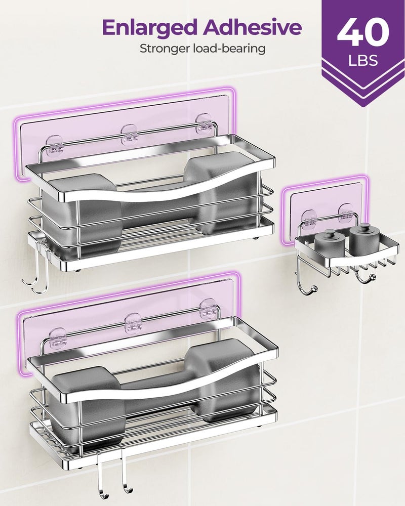 ODesign Shower Caddy 3 Pack-Shower Organizer Shelves Rack Rustproof SUS304 Stainless Steel for Bathroom Storage&Kitchen-No Drilling Adhesive Shower Caddy Shelf Dorm Room Essentials-Silver - Image 5