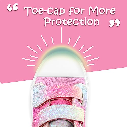 K KomForme Toddler Boys & Girls Shoes Kids Canvas Sneakers with Cartoon Dual Hook and Loops, Size 8 Toddler, Glitter - Image 4