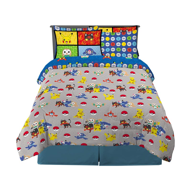 Franco Pokemon Anime Kids Comforter and Sheet Set with Sham, 7 Piece Full Size, by Franco - Image 1